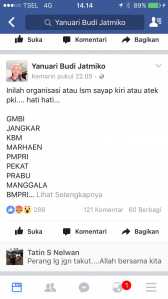 Akun FB Yanuari Budi Jatmiko yang menuding beberapa ormas