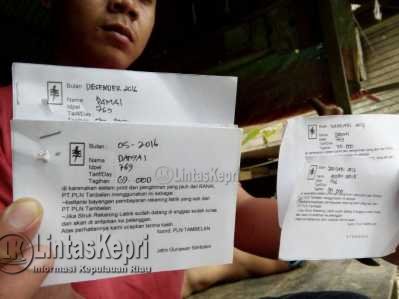 Inilah Tagihan Listrik di KecamatanTambelan, Kabupaten Bintan yang diperlihatkan oleh seorang warga.