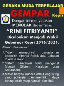 Inilah Petisi Gempar menolak Rini Fitriyanti sebagai Bakal Calon Wakil Gubernur Kepri