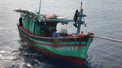 Inilah Kapal Berbendera Vietnam yang ditangkap TNI AL di Perairan Natuna, Minggu (28/5).