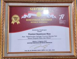 Gubernur Kepri Terima Anugerah Penghargaan Bidang Pertanian 2022 dari Kementan RI