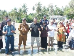 Lestarikan Penyu, Bupati Natuna Bersama Danposal Lepas Anak Penyu di Pulau Subi