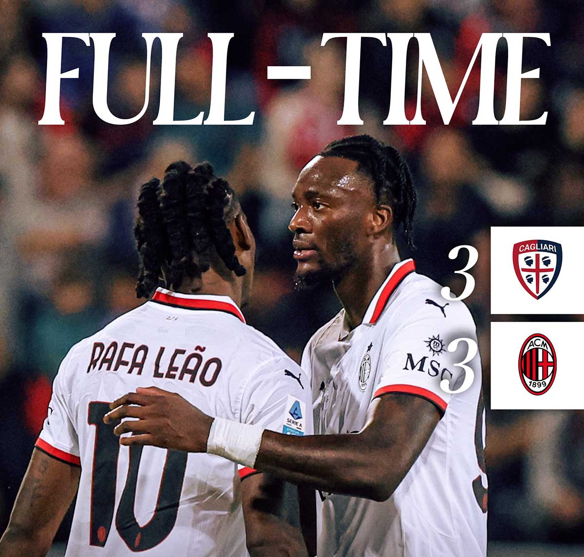 Drama Enam Gol, Cagliari Tahan Imbang AC Milan 3-3