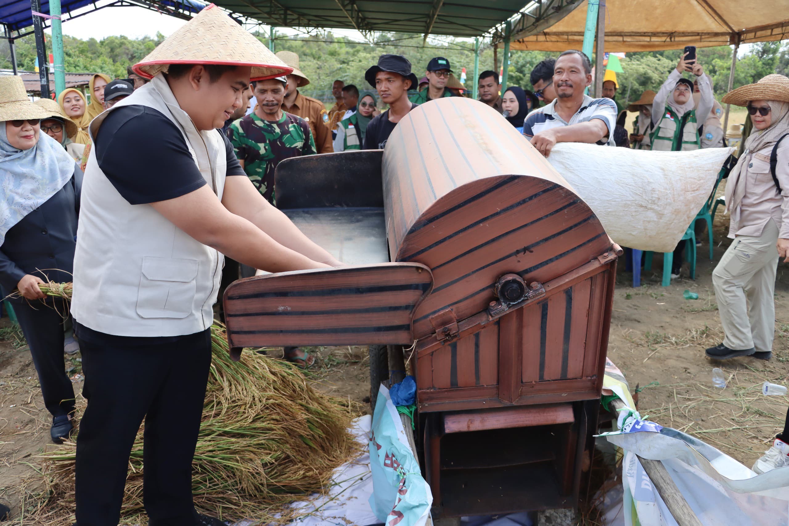 Perkuat Ketahanan Pangan, Bupati Roby Panen Perdana Padi Gogo Bersama Petani Maju Jaya. Dok : Kominfo Kabupaten Bintan