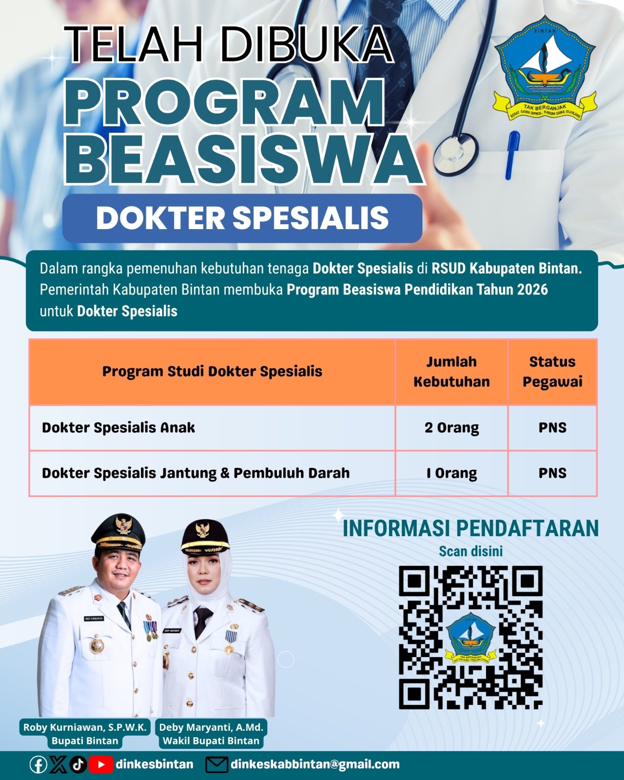 Optimalisasi Layanan Tenaga Medis, Bintan Buka Beasiswa Dokter Spesialis. Dok : Kominfo Kabupaten Bintan