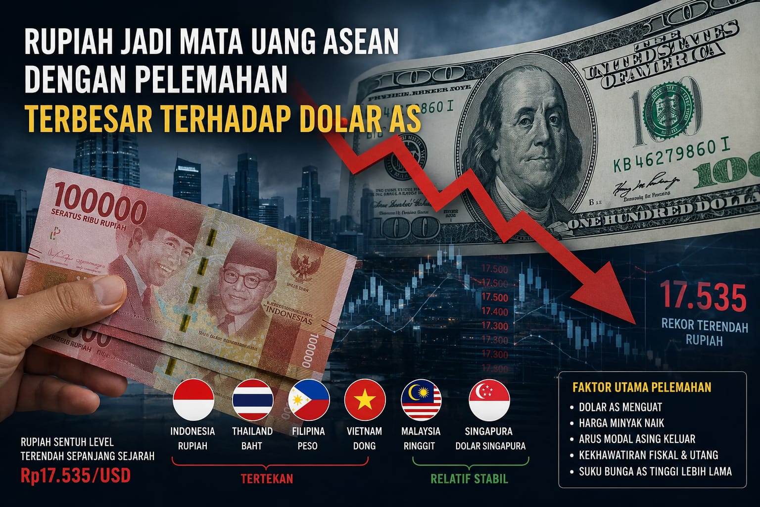 Rupiah Jadi Mata Uang ASEAN dengan Tekanan Terbesar terhadap Dolar AS. Dok : Istimewa