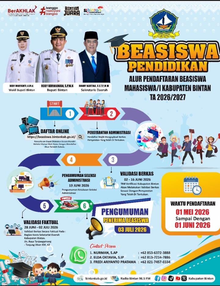 Beasiswa Dibuka, Bupati Roby Beri Kabar Gembira Bagi Mahasiswa Bintan. Dok : Kominfo Kabupaten Bintan