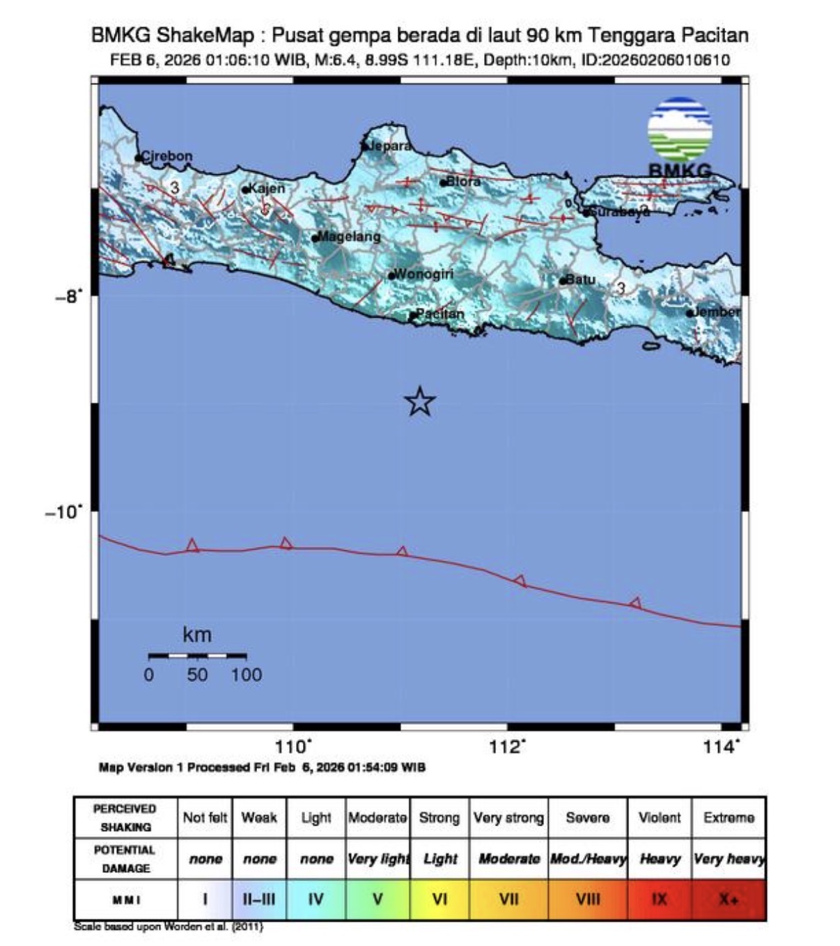 Peta lokasi dan parameter gempa yang dirilis BMKG. Dok : Istimewa