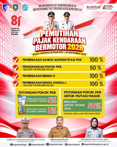 Flyer pemutihan pajak kendaraan bermotor Pemprov Kepri tahun 2026. Dok : Bapenda Provinsi Kepulauan Riau