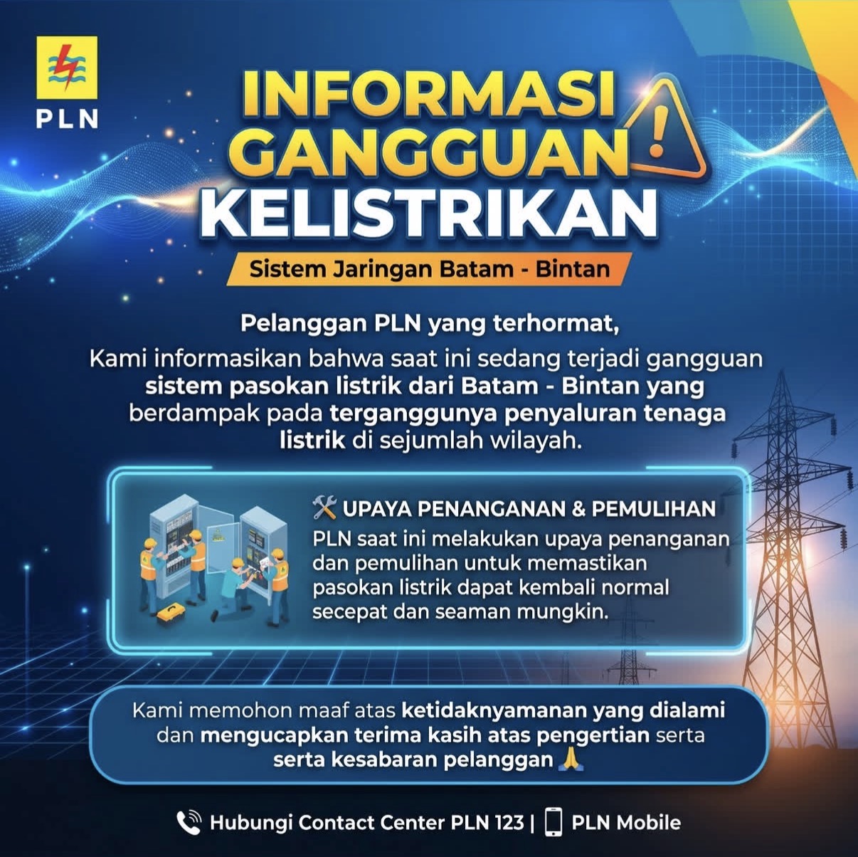 Banner Info Pemadaman Listrik. Dok : Instagram PLNUP3Tanjungpinang
