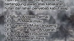 Daftar nama tujuh perusahaan yang diketahui berkaitan dengan pembakaran hutan dan lahan penyebab asap. Dok : Istimewa