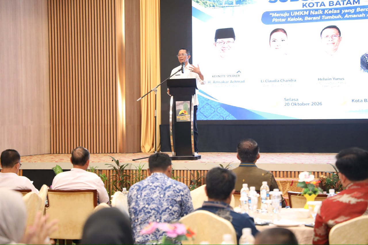 Wali Kota Batam, Amsakar Achmad, membuka Workshop UMKM Penerima Subsidi Margin Kota Batam di Hotel Nagoya Hill, Lubuk Baja, Selasa (20/10/2026). Dok : Diskominfo Kota Batam